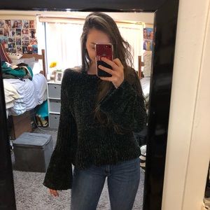 Express Chenille Black Sweater with Bell Sleeves